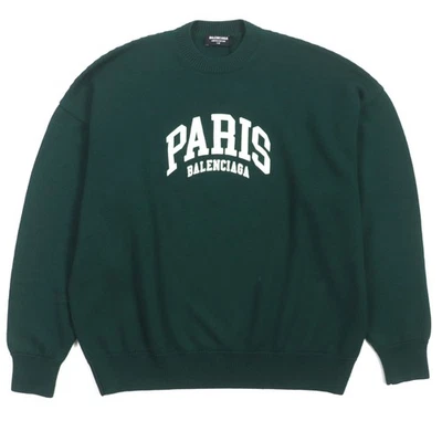 Excellent BALENCIAGA sweater PARIS logoembroidered crew neck knit green wool... - Image 1 of 4
