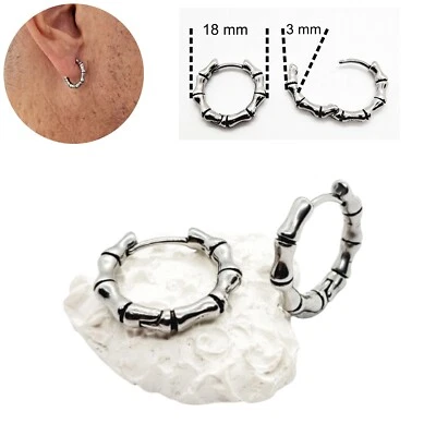 Orecchini a cerchio bambù da uomo in acciaio inox cerchietti argento donna per - Immagine 1 di 4