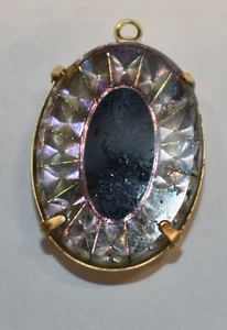 VINTAGE REVERSE PURPLE MIRROR ETCHED GLASS PENDANT • 25x18mm • OPEN BACK - Picture 1 of 1