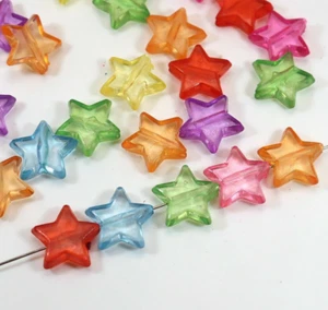 100 Mixed Colour Transparent Acrylic Smooth Star Charm Beads 14mm Kids Crafts - Picture 1 of 6