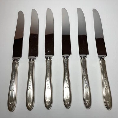 6-pc Antique 1921 Oneida Community Silver Plate Grosvenor Dinner Knives, 9.75" - Image 1 of 4