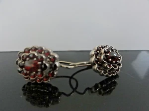 ANTIQUE BOHEMIAN GARNET 925 STERLING SILVER SIGNED LARGE EARRINGS THREE LAYERS - Picture 1 of 14