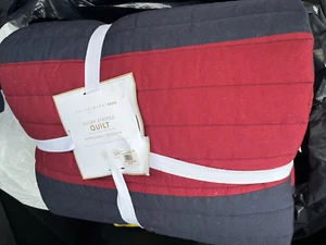 Pottery Barn Teen BOLD Rugby stripe red navy blue full queen New w tags - Picture 1 of 2