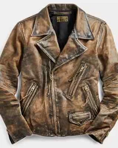 Men's Motorcycle Cafe Racer Bomber Lambskin Distressed Classy Motorcycle Jacket - Picture 1 of 3