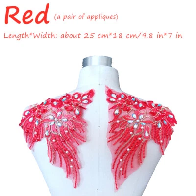 Embroidered Floral Applique Beaded Sequin Patch Trim for Wedding Dress Costume - Image 1 of 4