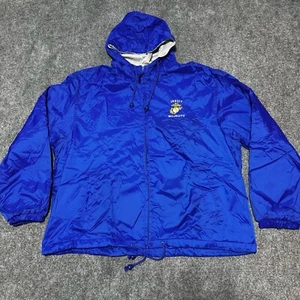 Marine JROTC Jacket Mens Large Blue Full Zip Windbreaker Lined Hooded JESUIT - Picture 1 of 13