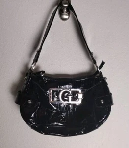 Bolso de Mano Vintage GUESS Frontier Y2K Negro Charol Imitación Cuero Cocodrilo Baguette - Imagen 1 de 7