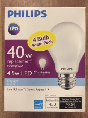 (4 BULBS) LED Light Bulb 40W Equivalent Daylight Classic Glass A19 Energy Star - Image 1 of 2