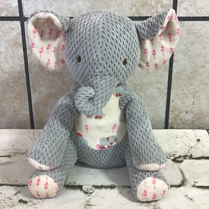 Bunnies By The Bay Elephant Plush Gray Soft Chenille Stuffed Animal Floral Trim - Picture 1 of 6