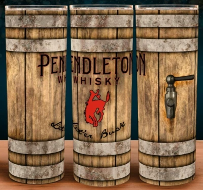 Pendleton Whisky Let'er Buck Wood Barrel Cup Mug Tumbler 20oz