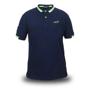 Genuine Alpinestars Motorcycle Motorcross Bike Navy Blue Mens Polo Tee T-Shirt - Picture 1 of 5