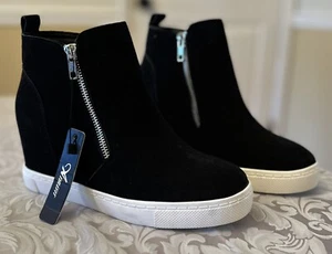 NEU Athlefit Damenschuhe Kunstleder versteckter Keilabsatz High-Tops Knöchelreißverschluss schwarz, 8 - Bild 1 von 9