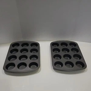 Cupcake & Muffin Tray Bakeware 12 Cup Carbon Steel Non-Stick Set of 2 - Picture 1 of 12