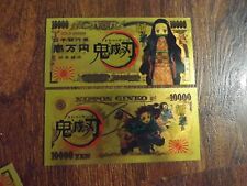 New Lot of 2 Demon Slayer gold banknote Nippon Ginko 10000 Yen Nezuko & Tanjiro