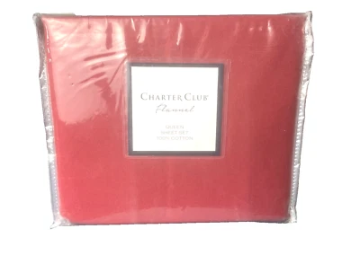 Conjunto de lençóis Charter Club Luxe 100% algodão flanela 4 peças vermelho sólido rainha $140 - Imagem 1 de 4