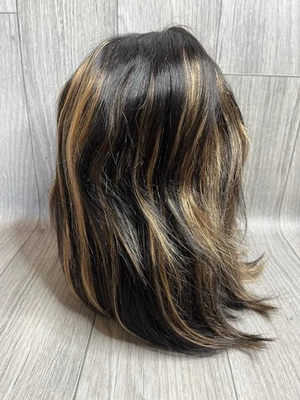 Straight HighlightedHuman Hair wig 14 inches Black 1B Honey Lace & Baby Hairs C4 - Image 1 of 4