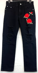 Jeans Wear Jeans - Mädchen Größe 10Y - schwarz - bestickte Rosen (4395) - Bild 1 von 21