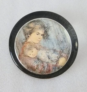 Glas Briefbeschwerer Mutter & Kind Made in England Lady Clare Vintage rund Filz - Bild 1 von 7