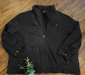 Vintage Polo Ralph Lauren Jacket Men 3XB BIG Black Fleece Lined Hooded Full Zip - Picture 1 of 6