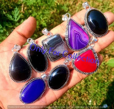 Amethyst & Mix Gemstone 925 Sterling Silver Plated Pendant Lot Bulk Jewelry - Image 1 of 2