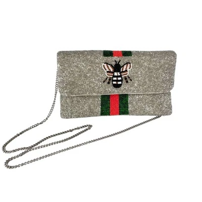 Cartera sin asas de abeja con cuentas con correa de cadena a rayas rojas verdes hechas a mano India Shirdee Foto 1 de 4