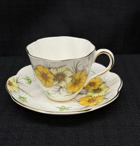 Salisbury Coreopsis Yellow Floral Tea Cup and Saucer Fine Bone China, England - Picture 1 of 11