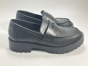 Steve Madden Shoes Womens 11 M Black Lawrence Loafer Leather Chunky Lug Platform - Picture 1 of 8