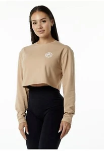 Alphalete Women’s Dynasty Long Sleeve Crop Tee - Toupe , Size Medium - Picture 1 of 8