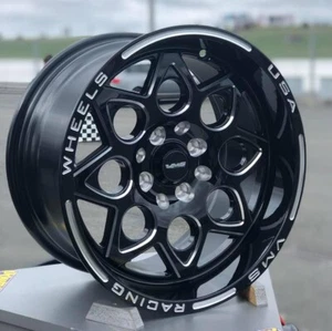 VMS Racing Wheels Rocket Black Lip Milling Drag Rim Wheel 15x8 4X100 +20 Offset - Picture 1 of 3