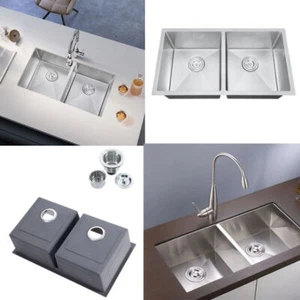32in Nano Undermount Kitchen Sink Double Bowl 304 Stainless Steel Handmade Basin - Picture 1 of 8