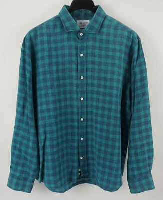 Camisa Ledbury Para Hombre 2XL Manga Larga Azul Verde Cuadros Lino Corte Abotonada Foto 1 de 4