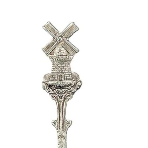 Dutch Repoussé spoon ~ Windmill ~ Men Meeting ~ souvenir - Picture 1 of 7
