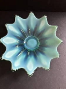 Vtg Fostoria Opalescent Aqua Heirloom Glass Starburst Dish Bowl MCM 12 Point 10” - Picture 1 of 24