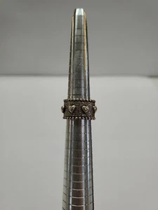 Vintage Chunky Sterling Silver Band of Hearts Ring 13 grams Signed - Picture 1 of 7