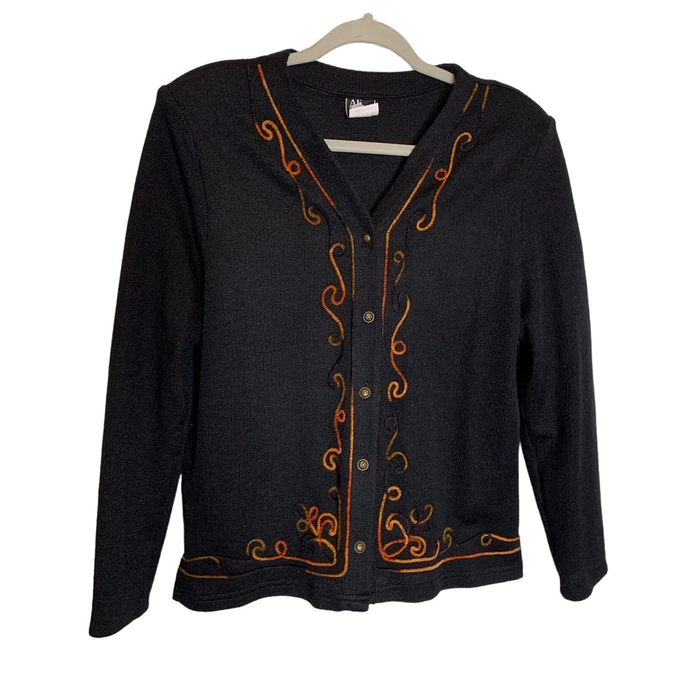 Cárdigan Ali Miles Mujer Mediano Negro Crochet Borde Botón Frontal Suéter Capa Foto 1 de 4