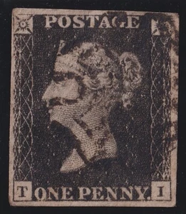 1840 1d Black Plate 9 TI 4m Fine Black MX Very Good Used SG 2 Cat. £625.00 - Picture 1 of 1