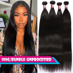 CLEARANCE Straight 1-4 Bundles Brazilian Virgin Human Hair Extensions Weave Weft - Picture 1 of 22