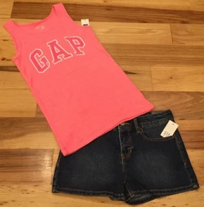 Gap Kids Girls 10 Outfit. Pink GAP Sequins Shirt & Dark Wash Denim Shorts. Nwt - Picture 1 of 5