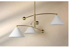 1950's Mid Century Antique 3 Light Mid Century Chandelier Light Brass Sputnik Pe - Picture 1 of 5