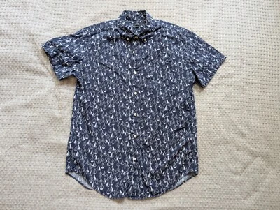 J Crew Shirt Men Small Blue Sail Boat Print Button Down Short Sleeve Cotton - Image 1 of 4