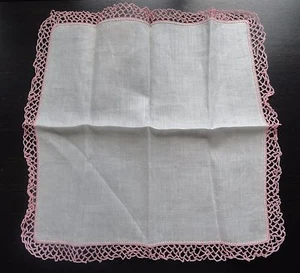 Vintage Handkerchief Hankie with pink crochet edging - Picture 1 of 2