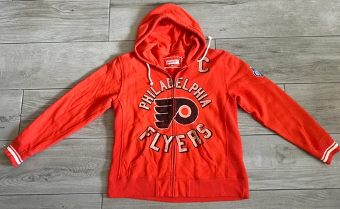 Philadelphia Flyers Hoodie Sweatshirt Men's Large Mitchell Ness Orange Full Zip Cover