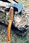 Beautiful Custom Handmade 17'' Long Damascus Steel Hunting Axe With Sheath