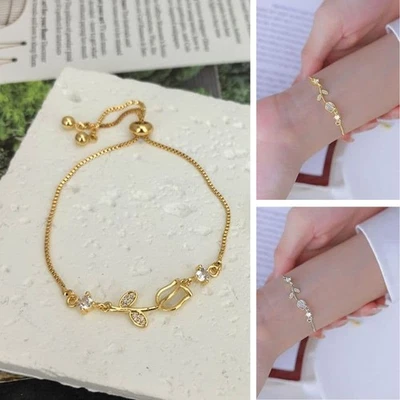 Браслет цветок тюльпана блестящий цирконий опал ручной кулон роскошь для женщин моды - Изображение 1 из 4