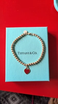 Pulsera Tiffany & Co. Plata Diamante Azul Esmalte Retorno RTT Corazón Cuentas Bola 6.5 Foto 1 de 4