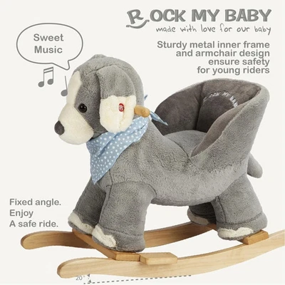 婴儿摇摆马“小狗”灰色带椅子,毛绒填充摇摆小狗椅 — 第 1/4 张图片