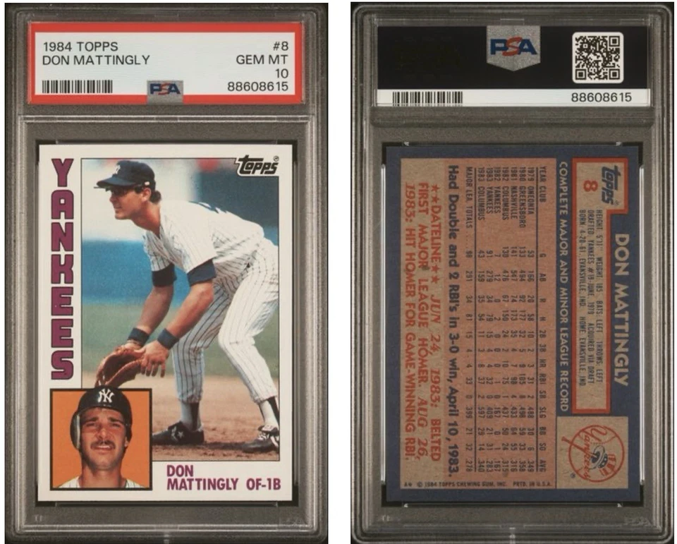Tarjeta perfecta 1984 Don Mattingly Topps #8 PSA 10 Foto 1 de 1