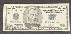 Series 1996 ~ New York $50 Fifty Dollar Bill Note FRN ~ AB25868783F ~ - Picture 1 of 2