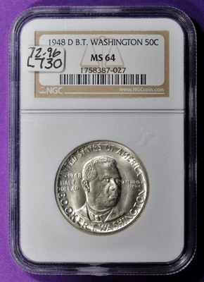 1948-d Booker T. Washington Half.  Commemorative.  In NGC Holder.  MS64.  L730 - Image 1 of 2