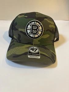 Boston Bruins ‘47 Brand Camo Trucker Mesh Snapback Adjustable Hat NWT Read! - Picture 1 of 4